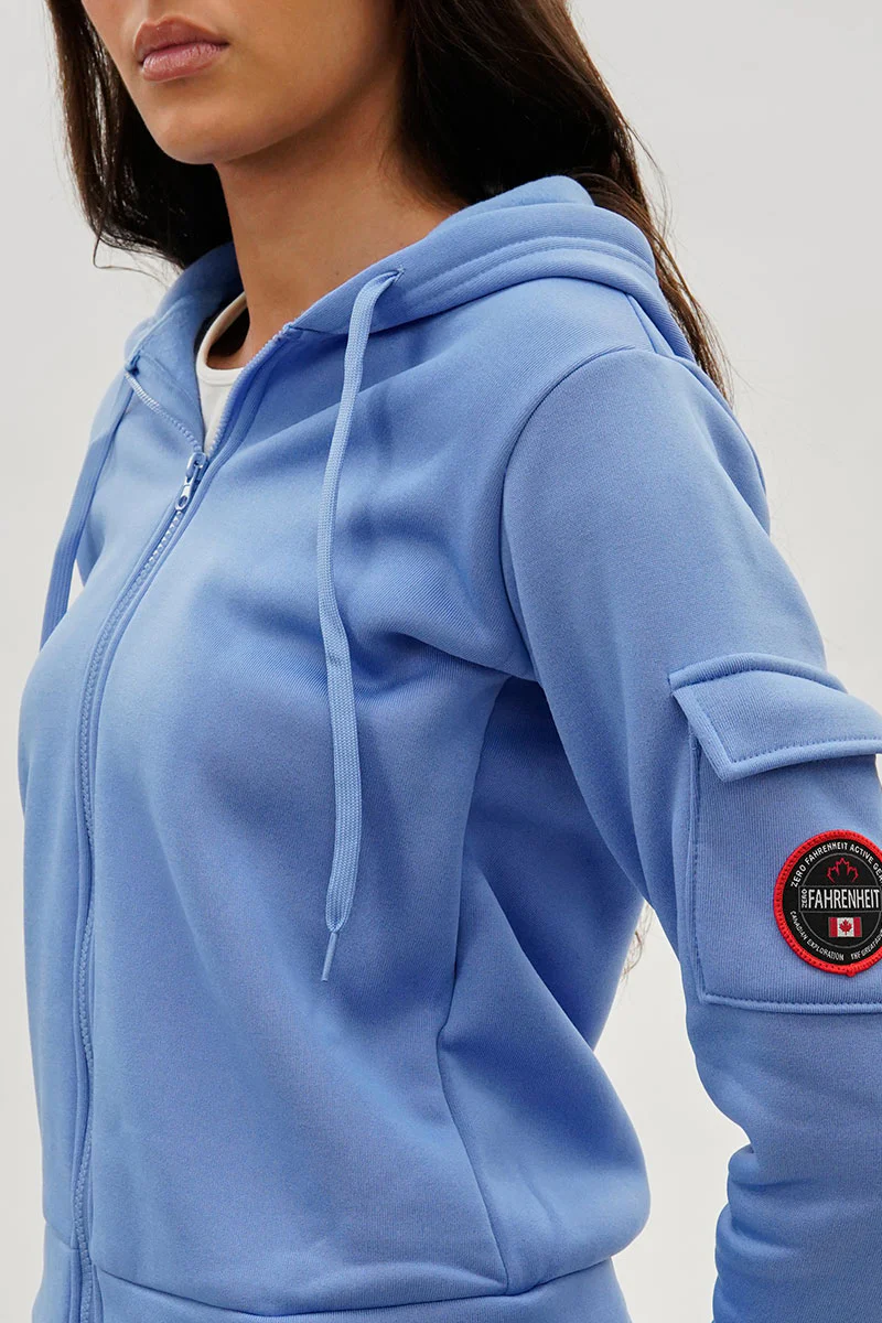 Fahrenheit Utility Pocket Zip Up Hoodie - Blue - Image 4