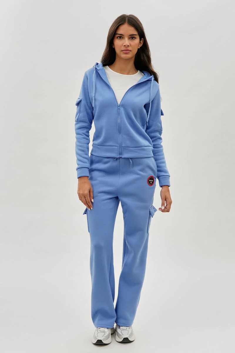 Fahrenheit Utility Pocket Zip Up Hoodie - Blue - Image 5