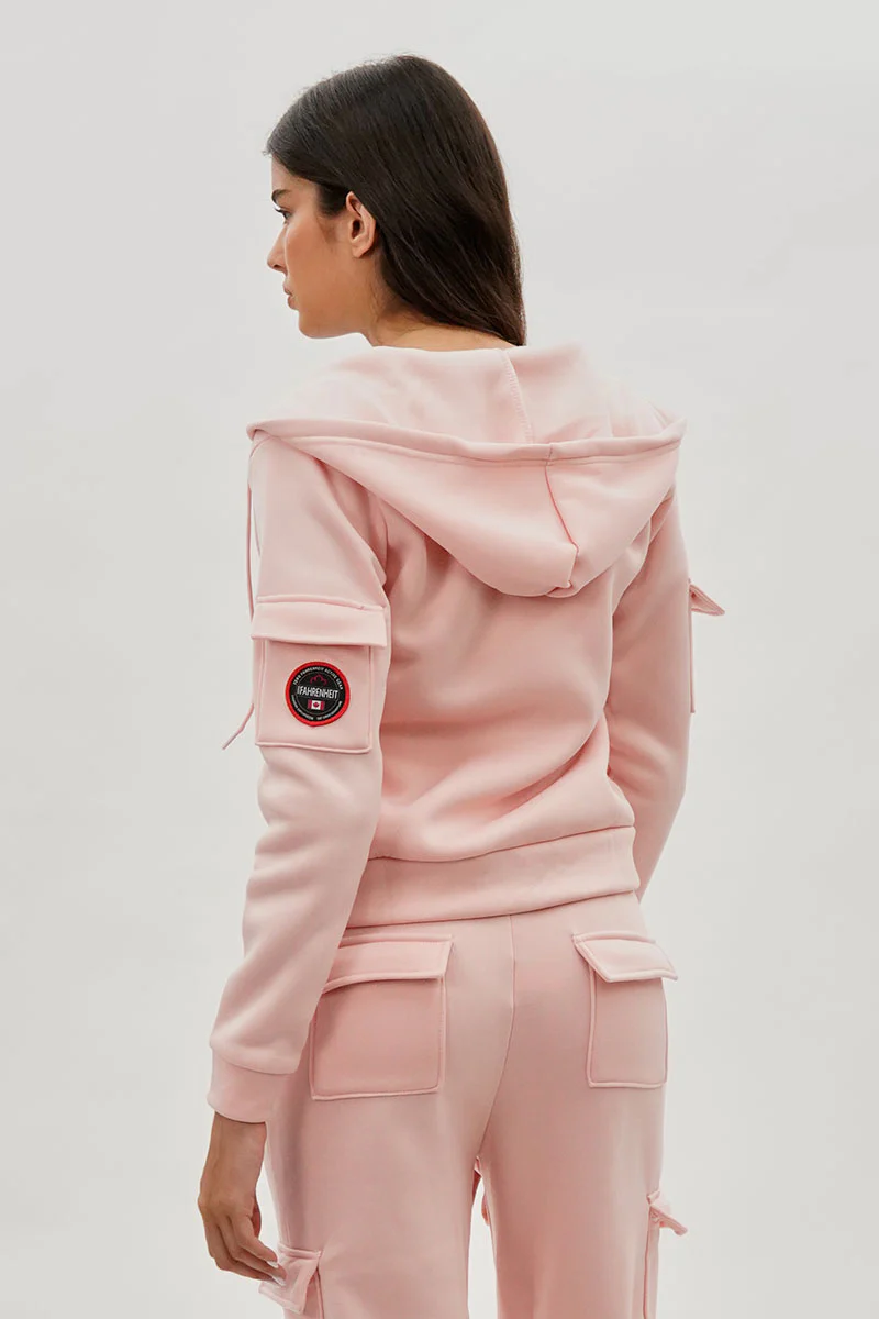 Fahrenheit Utility Pocket Zip Up Hoodie - Blush - Image 3