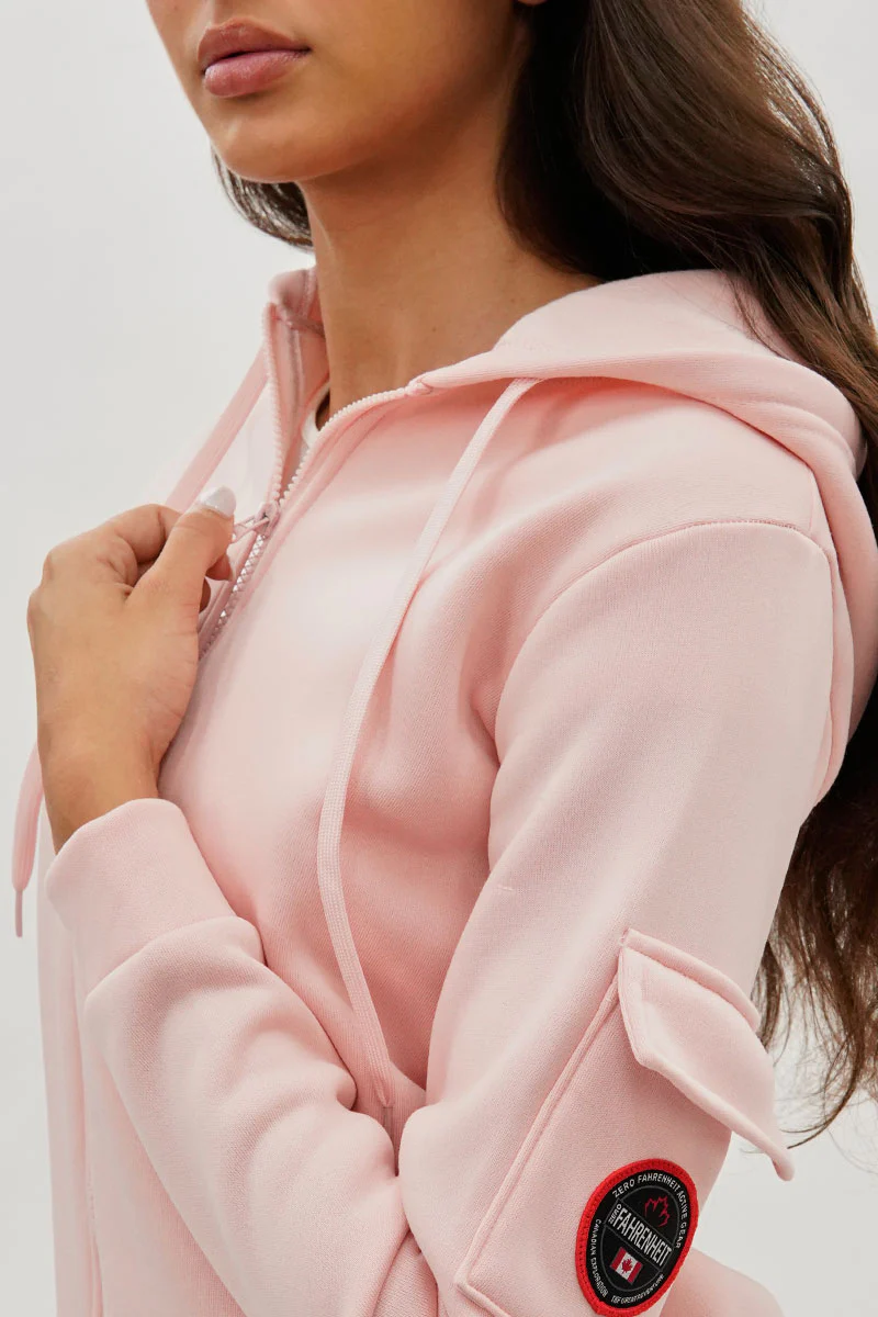 Fahrenheit Utility Pocket Zip Up Hoodie - Blush - Image 4