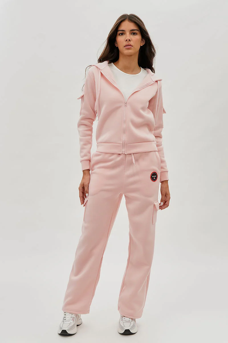 Fahrenheit Utility Pocket Zip Up Hoodie - Blush - Image 5