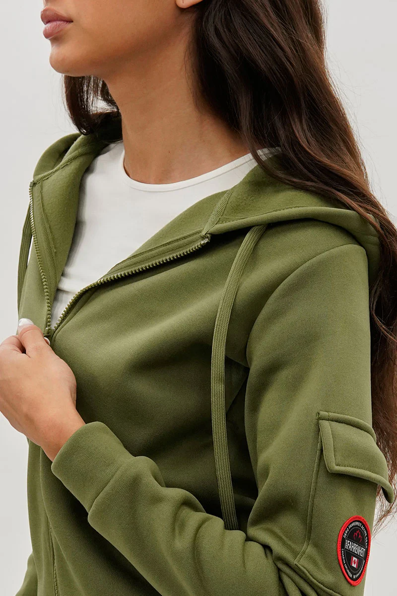 Fahrenheit Utility Pocket Zip Up Hoodie - Olive - Image 4