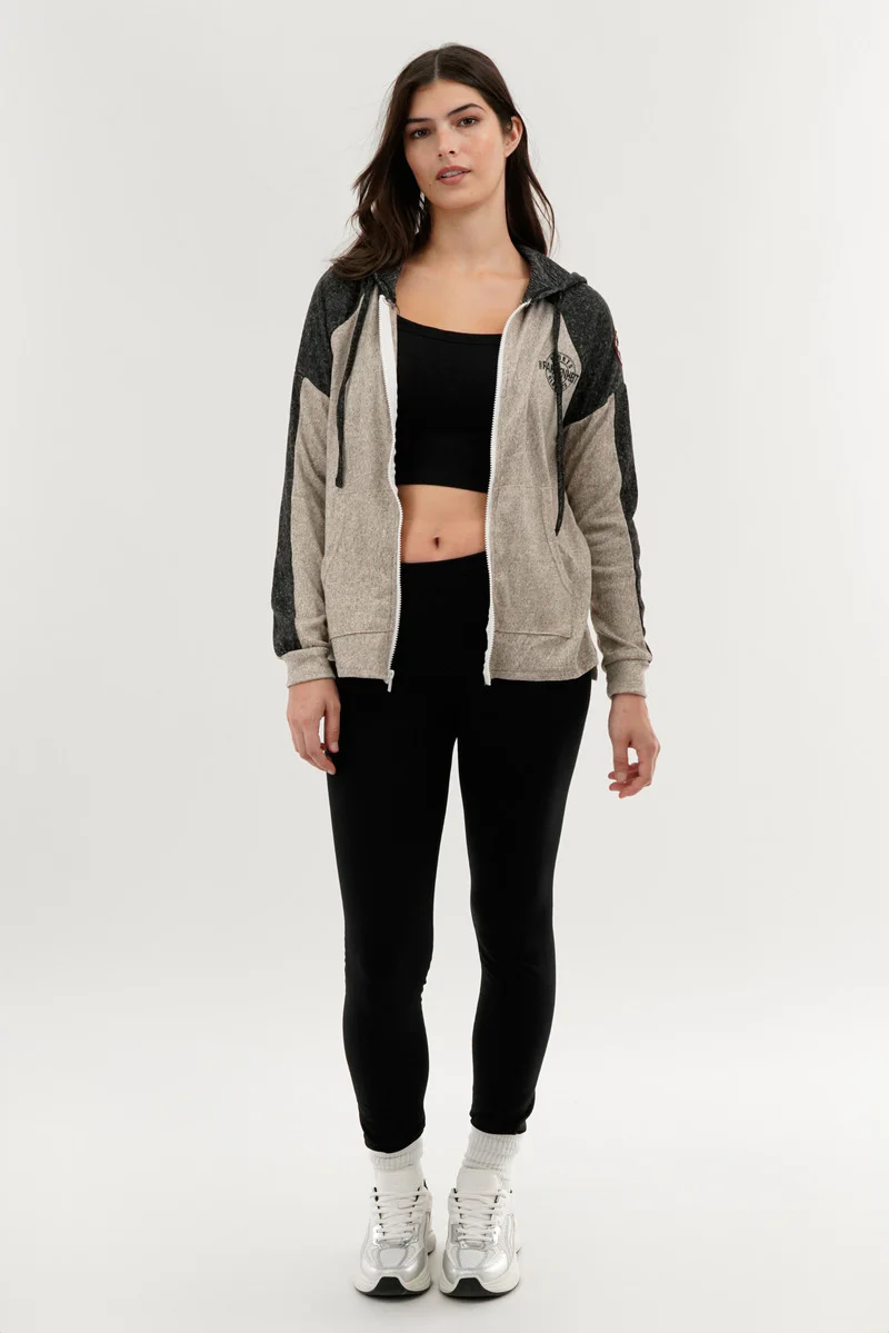 Fahrenheit Lightweight Zip Up Hoodie - Cream - Image 5