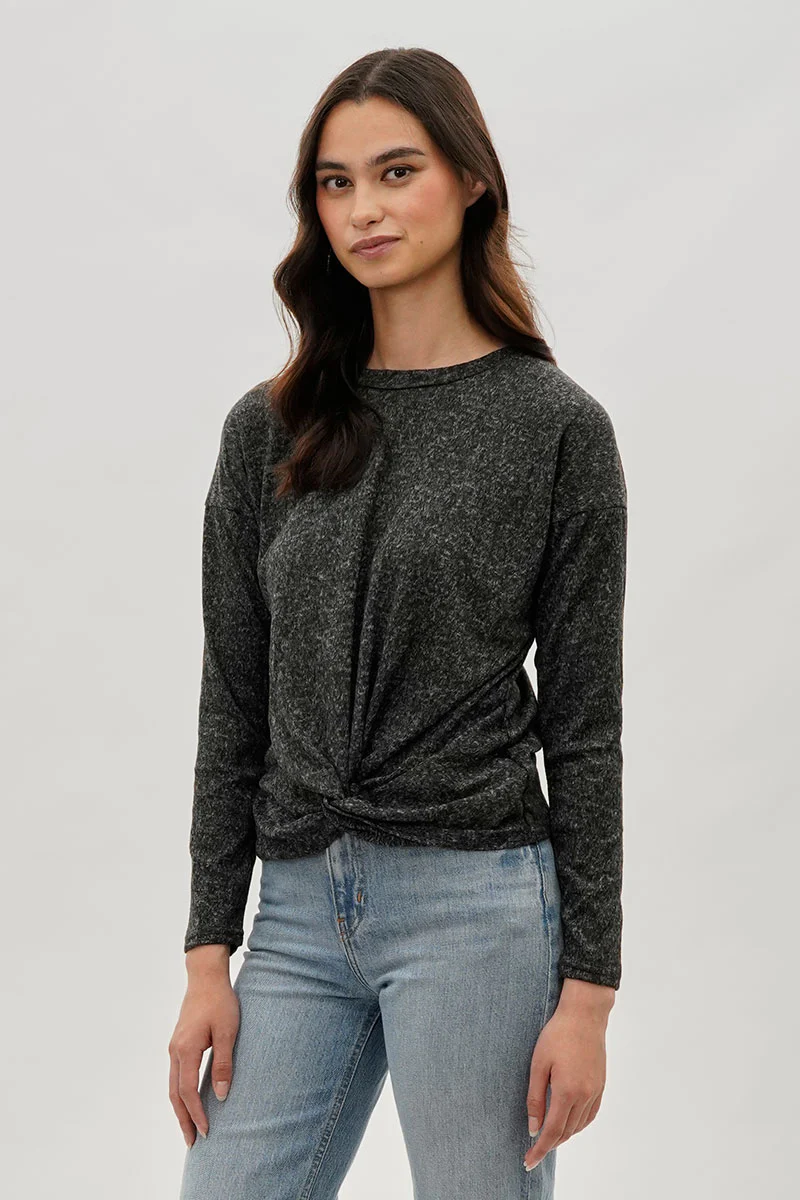 Fahrenheit Front Twist Drop Shoulder Long Sleeve Top - Black - Image 2