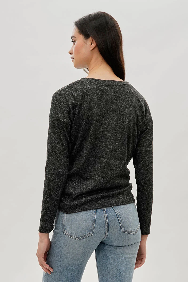 Fahrenheit Front Twist Drop Shoulder Long Sleeve Top - Black - Image 3