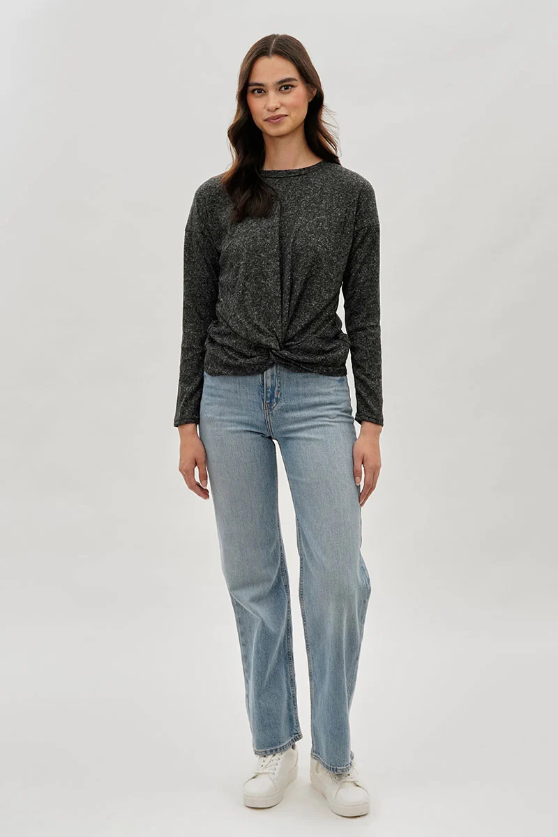 Fahrenheit Front Twist Drop Shoulder Long Sleeve Top - Black - Image 5