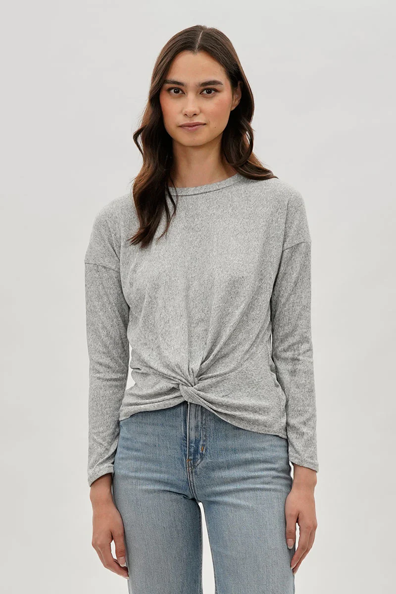 Fahrenheit Front Twist Drop Shoulder Long Sleeve Top - Grey