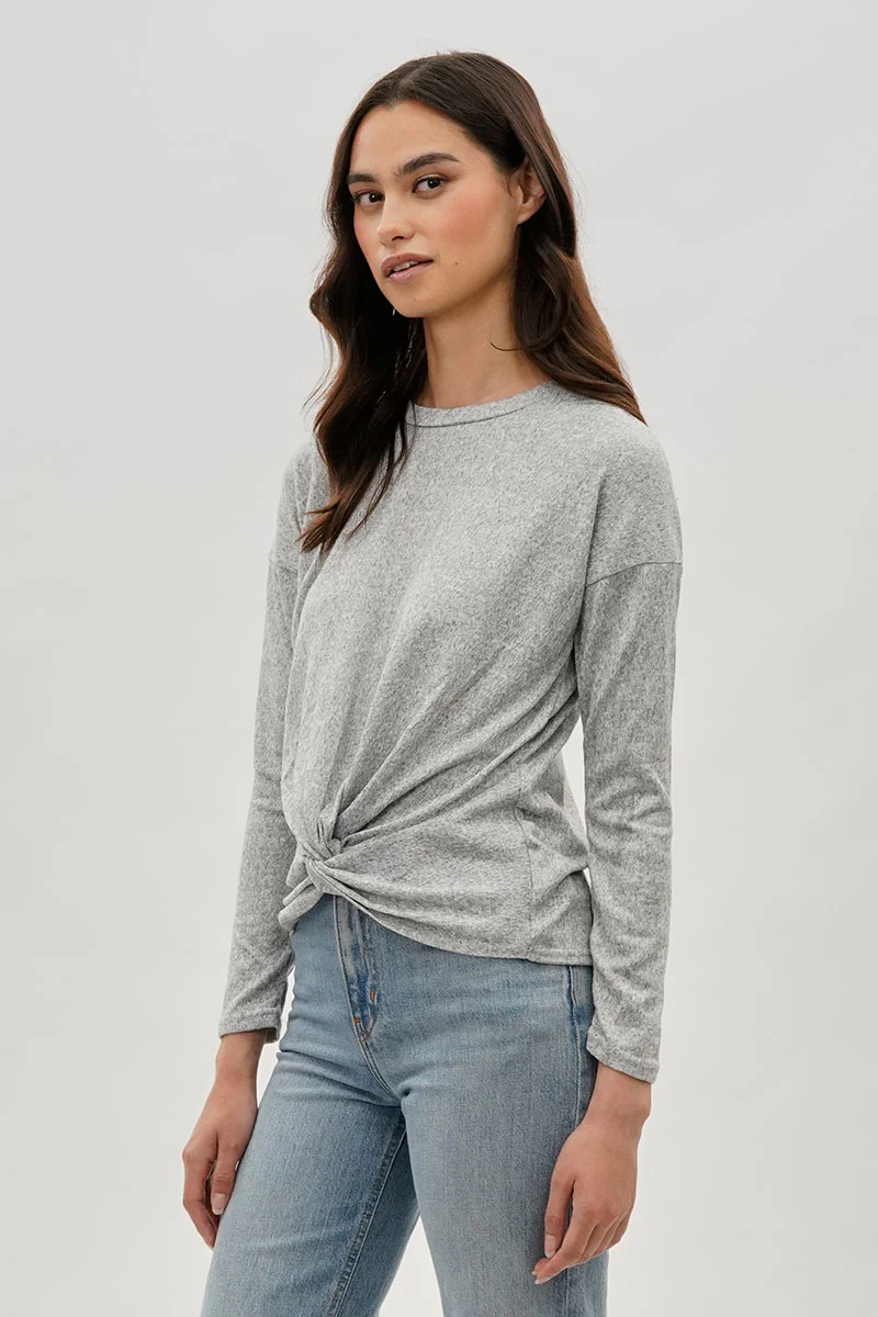 Fahrenheit Front Twist Drop Shoulder Long Sleeve Top - Grey - Image 2