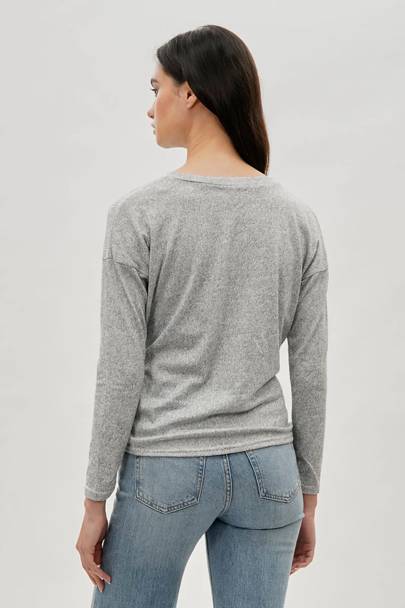 Fahrenheit Front Twist Drop Shoulder Long Sleeve Top - Grey - Image 3
