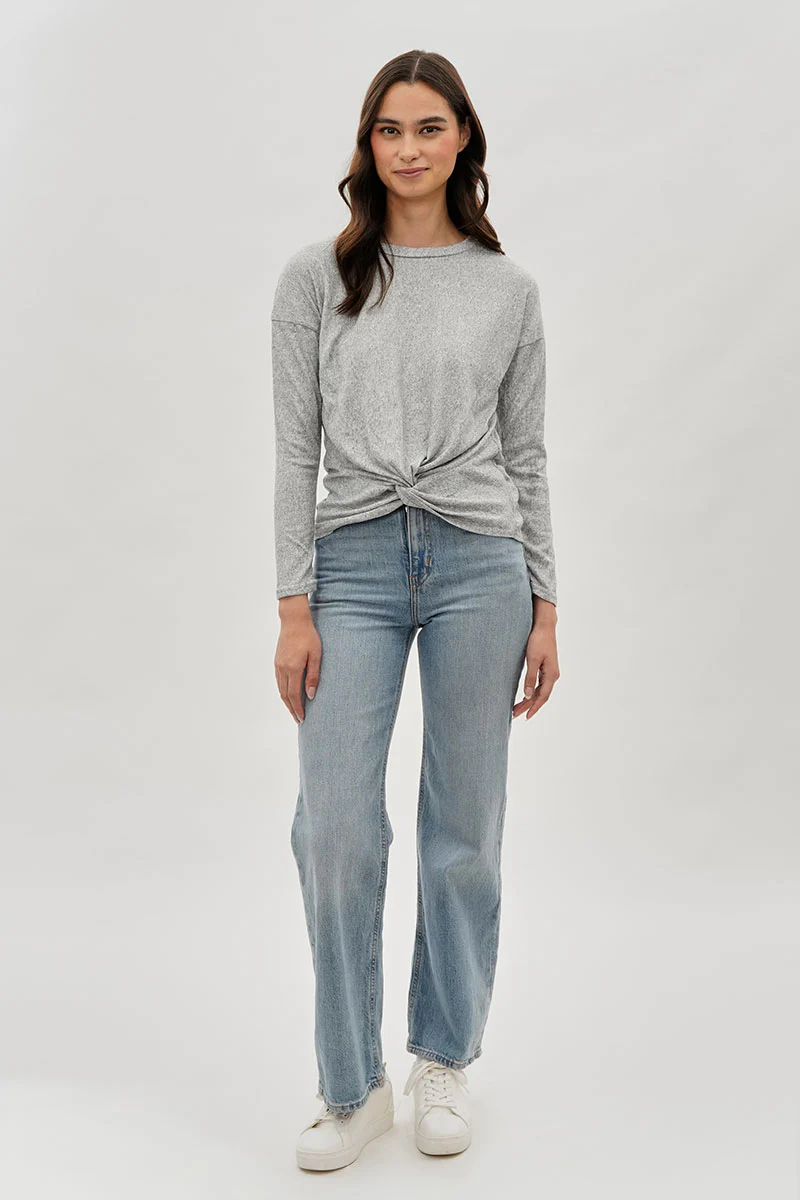 Fahrenheit Front Twist Drop Shoulder Long Sleeve Top - Grey - Image 5