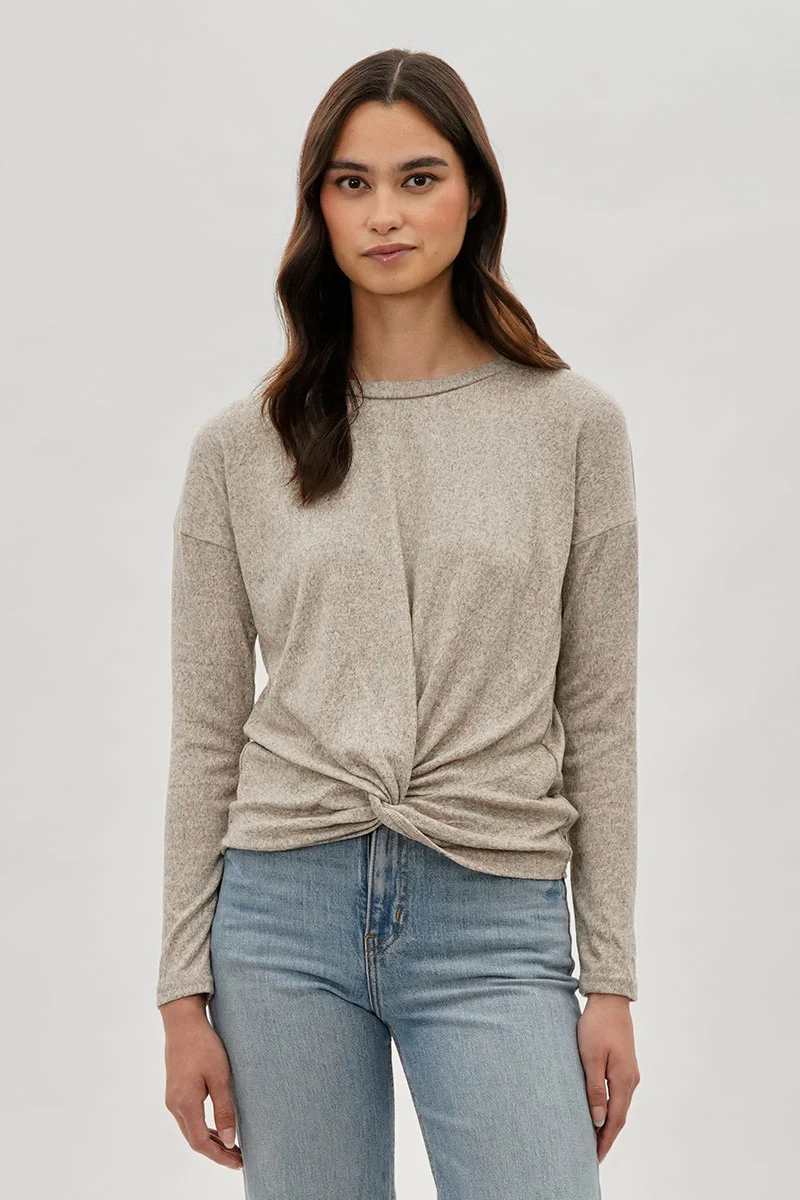 Fahrenheit Front Twist Drop Shoulder Long Sleeve Top - Cream