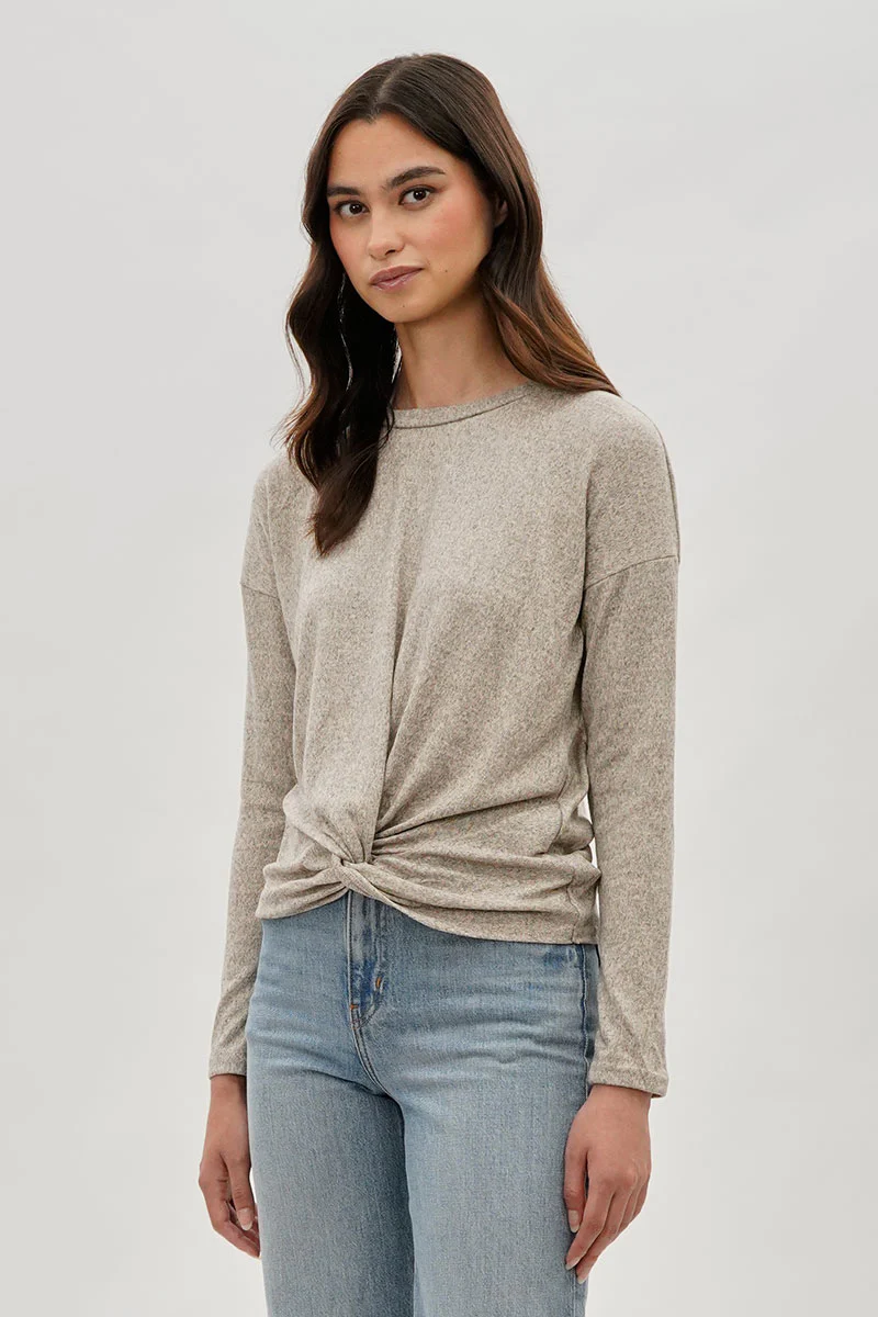 Fahrenheit Front Twist Drop Shoulder Long Sleeve Top - Cream - Image 2