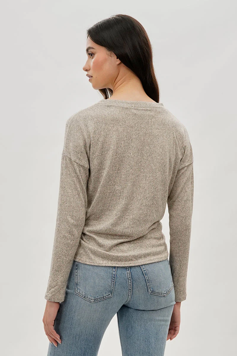 Fahrenheit Front Twist Drop Shoulder Long Sleeve Top - Cream - Image 3