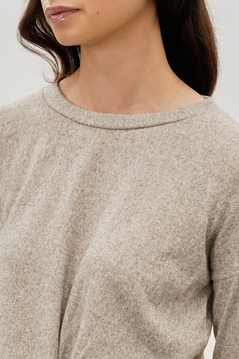 Fahrenheit Front Twist Drop Shoulder Long Sleeve Top - Cream - Image 4