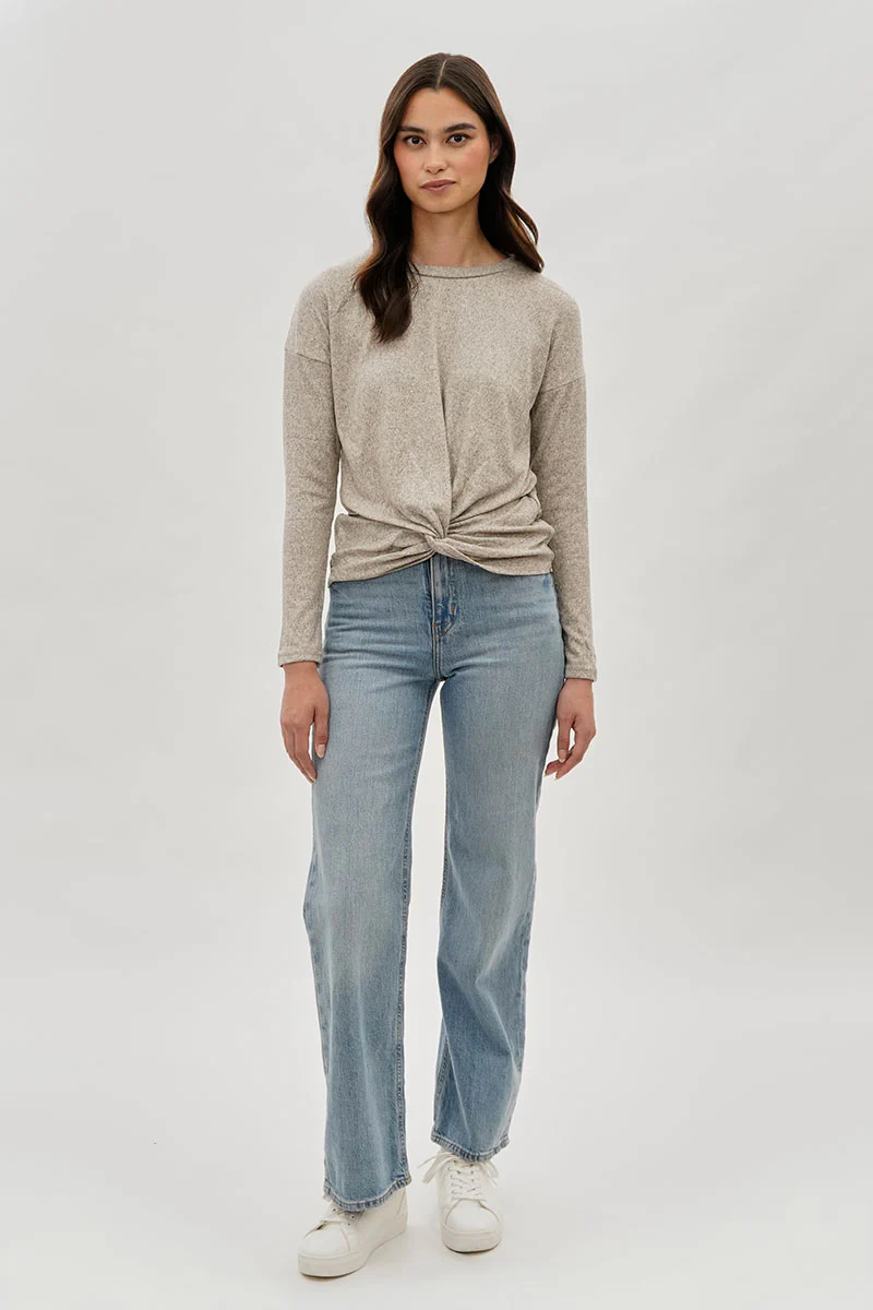 Fahrenheit Front Twist Drop Shoulder Long Sleeve Top - Cream - Image 5