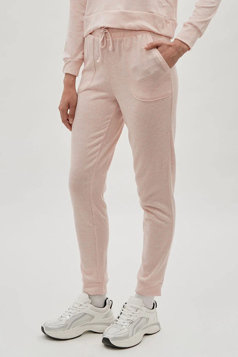 Fahrenheit Tie Waist Knit Joggers - Blush - Image 2