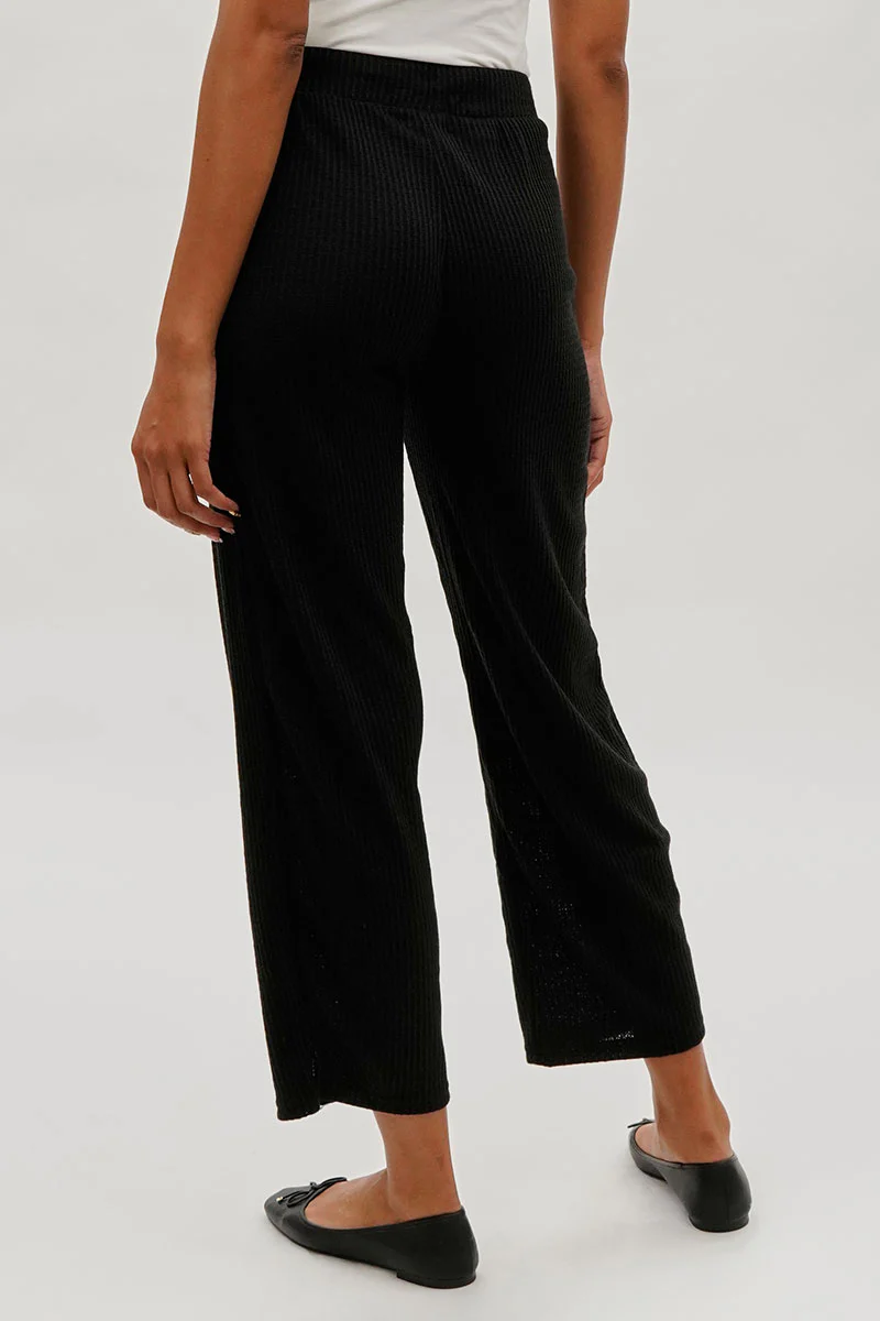 Fahrenheit Waffle Knit Tie Waist Pants - Black - Image 3