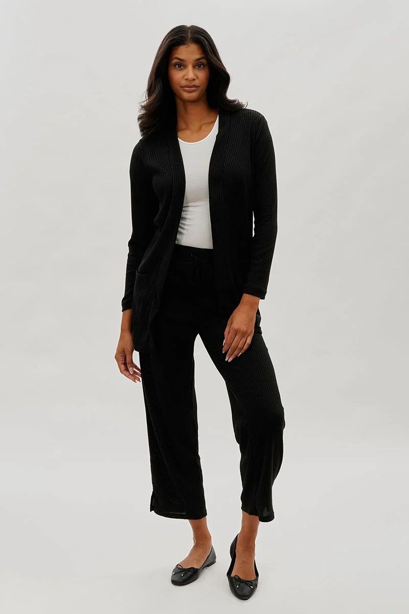 Fahrenheit Waffle Knit Tie Waist Pants - Black - Image 5