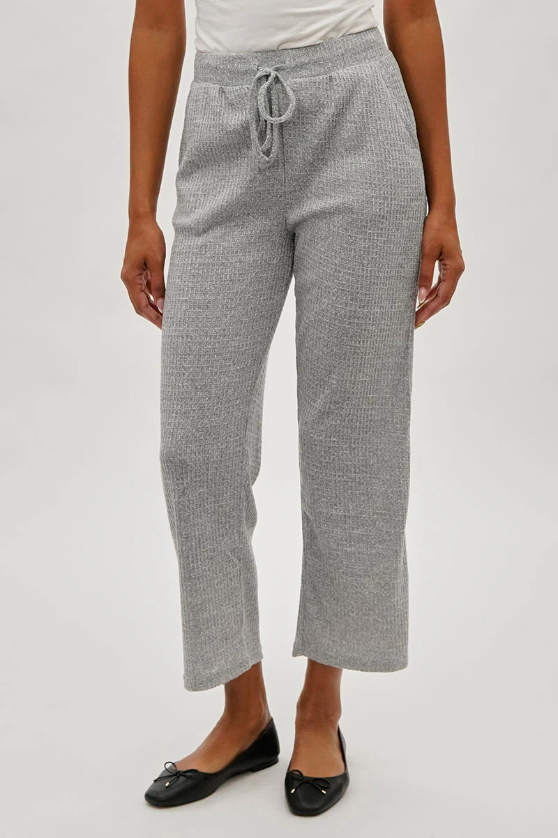 Fahrenheit Waffle Knit Tie Waist Pants - Grey
