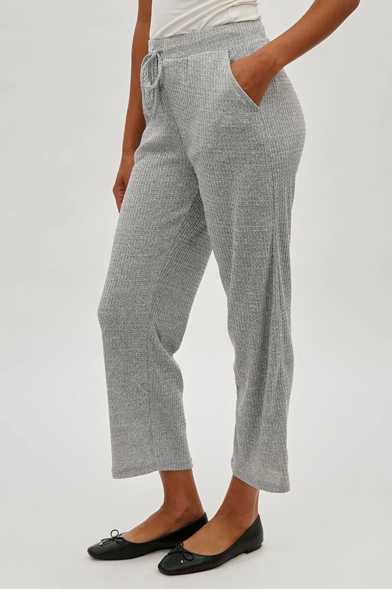 Fahrenheit Waffle Knit Tie Waist Pants - Grey - Image 2