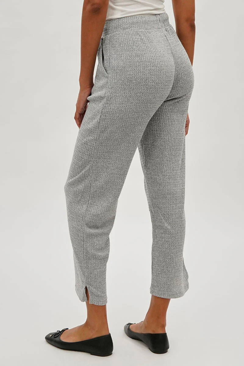 Fahrenheit Waffle Knit Tie Waist Pants - Grey - Image 3