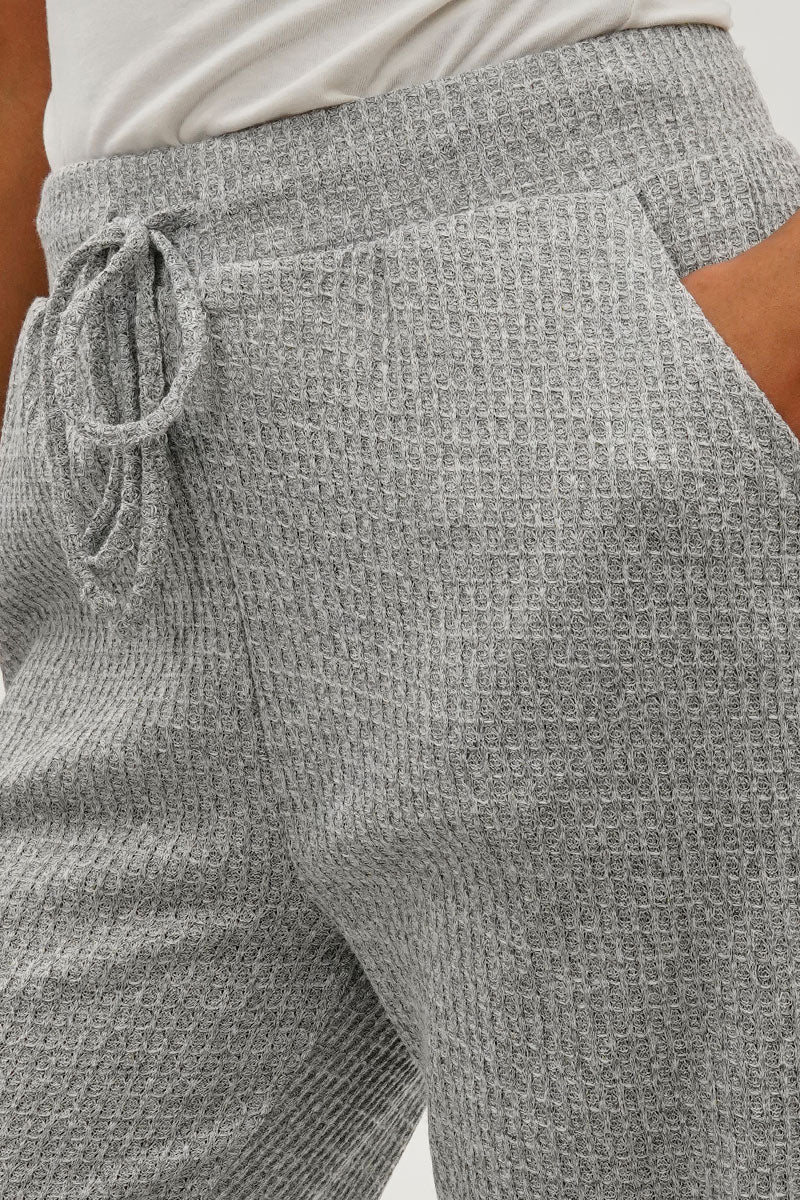 Fahrenheit Waffle Knit Tie Waist Pants - Grey - Image 4