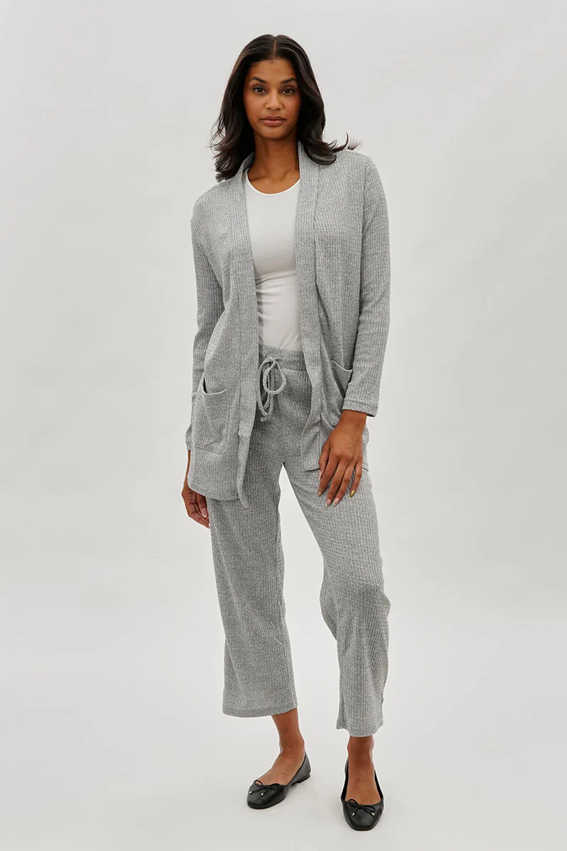 Fahrenheit Waffle Knit Tie Waist Pants - Grey - Image 5