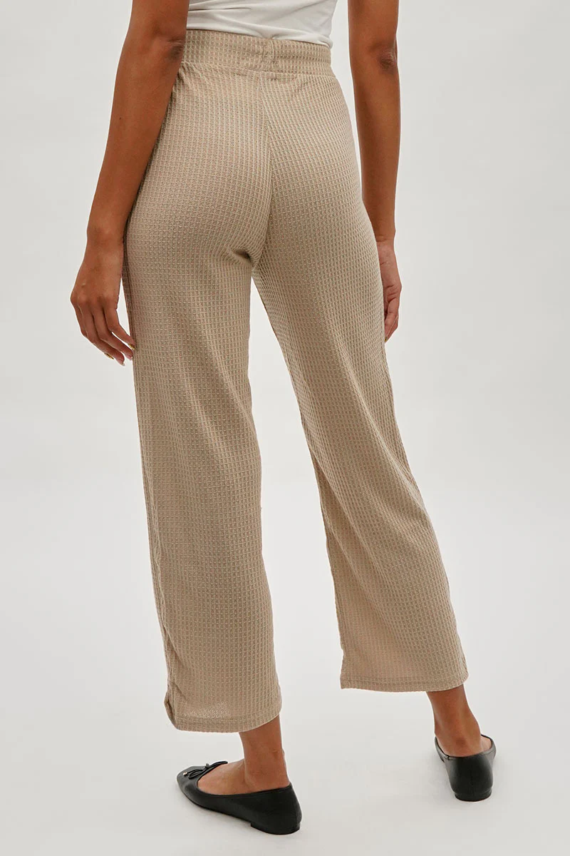 Fahrenheit Waffle Knit Tie Waist Pants - Beige - Image 3