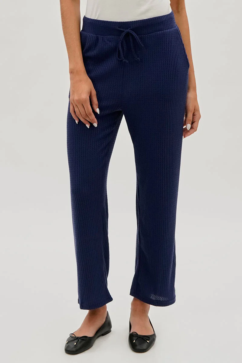 Fahrenheit Waffle Knit Tie Waist Pants - Navy