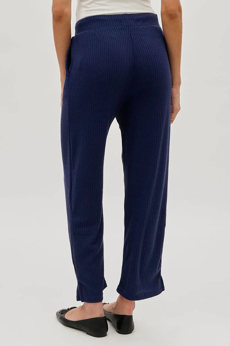 Fahrenheit Waffle Knit Tie Waist Pants - Navy - Image 3