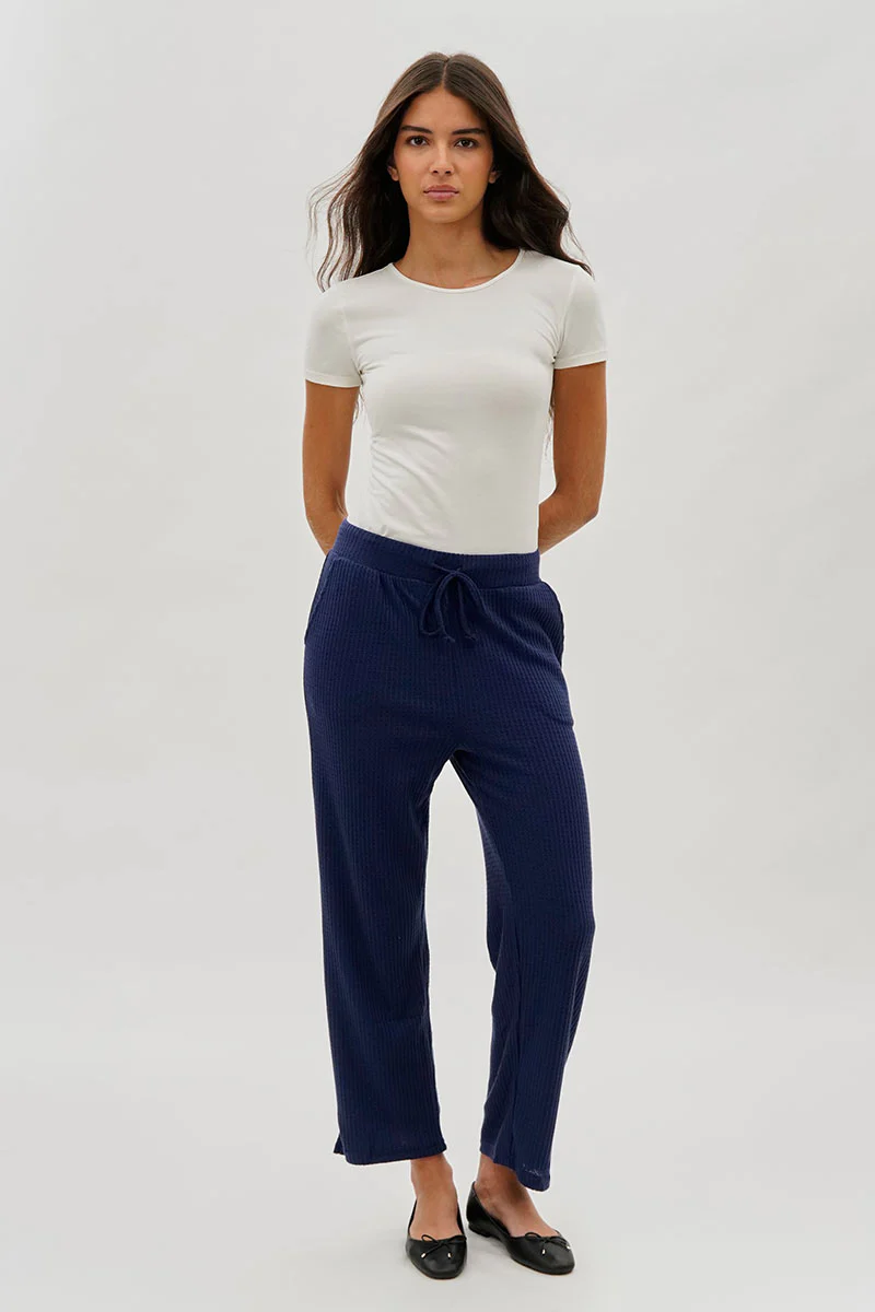 Fahrenheit Waffle Knit Tie Waist Pants - Navy - Image 5
