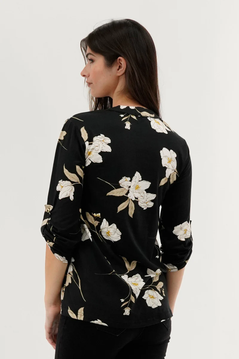 Majora Floral Lace Up Blouse - Black - Image 3