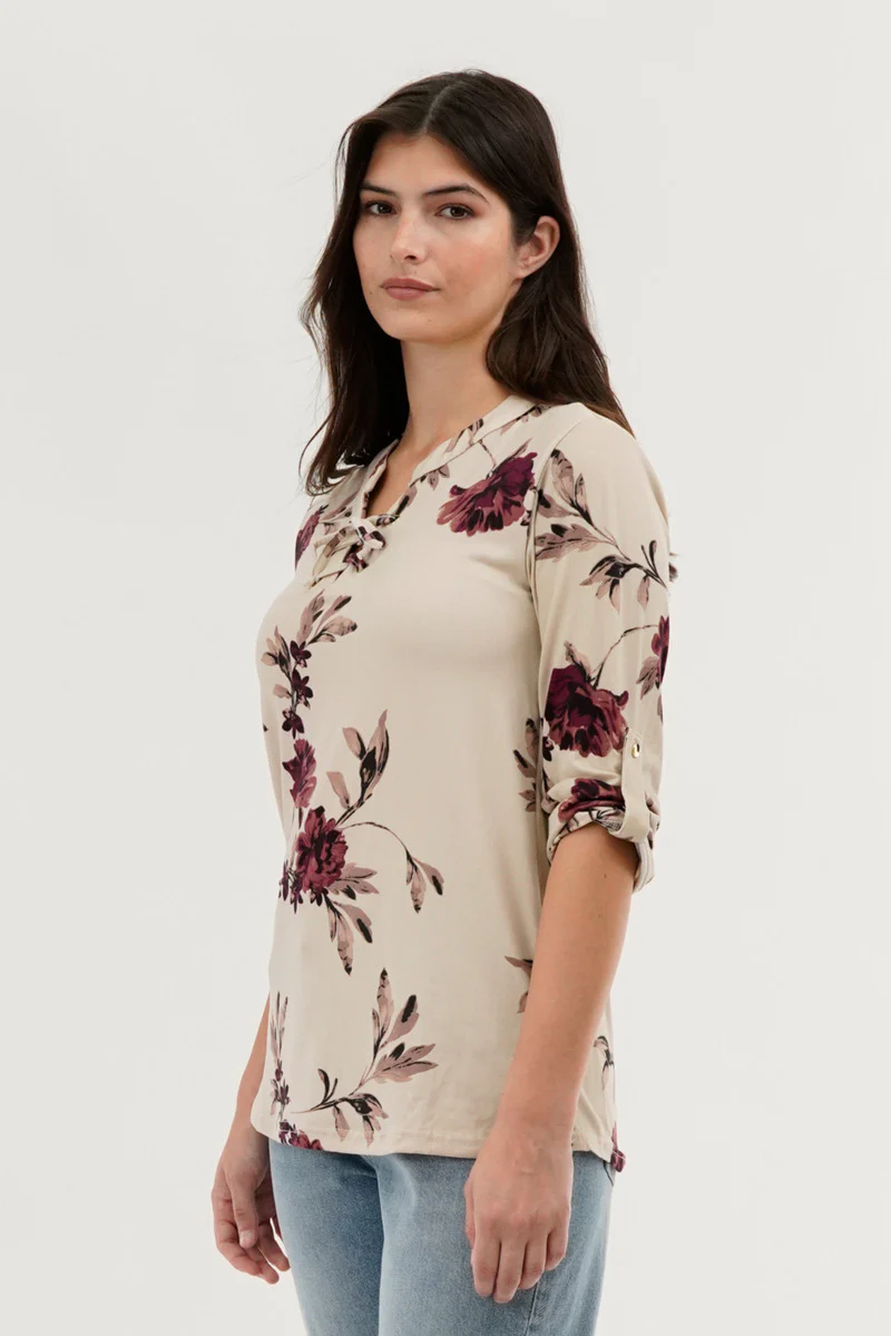 Majora Floral Lace Up Blouse - Beige - Image 2