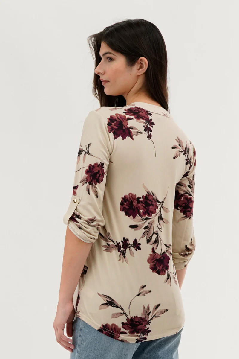 Majora Floral Lace Up Blouse - Beige - Image 3