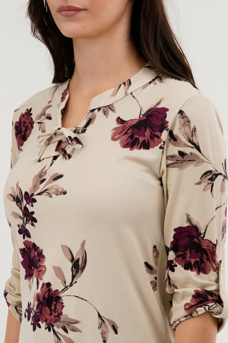 Majora Floral Lace Up Blouse - Beige - Image 4