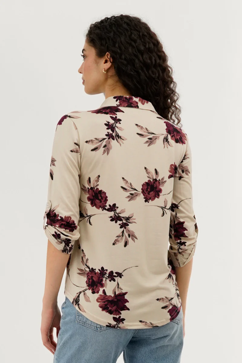 Majora Floral Button Up Blouse - Beige - Image 3