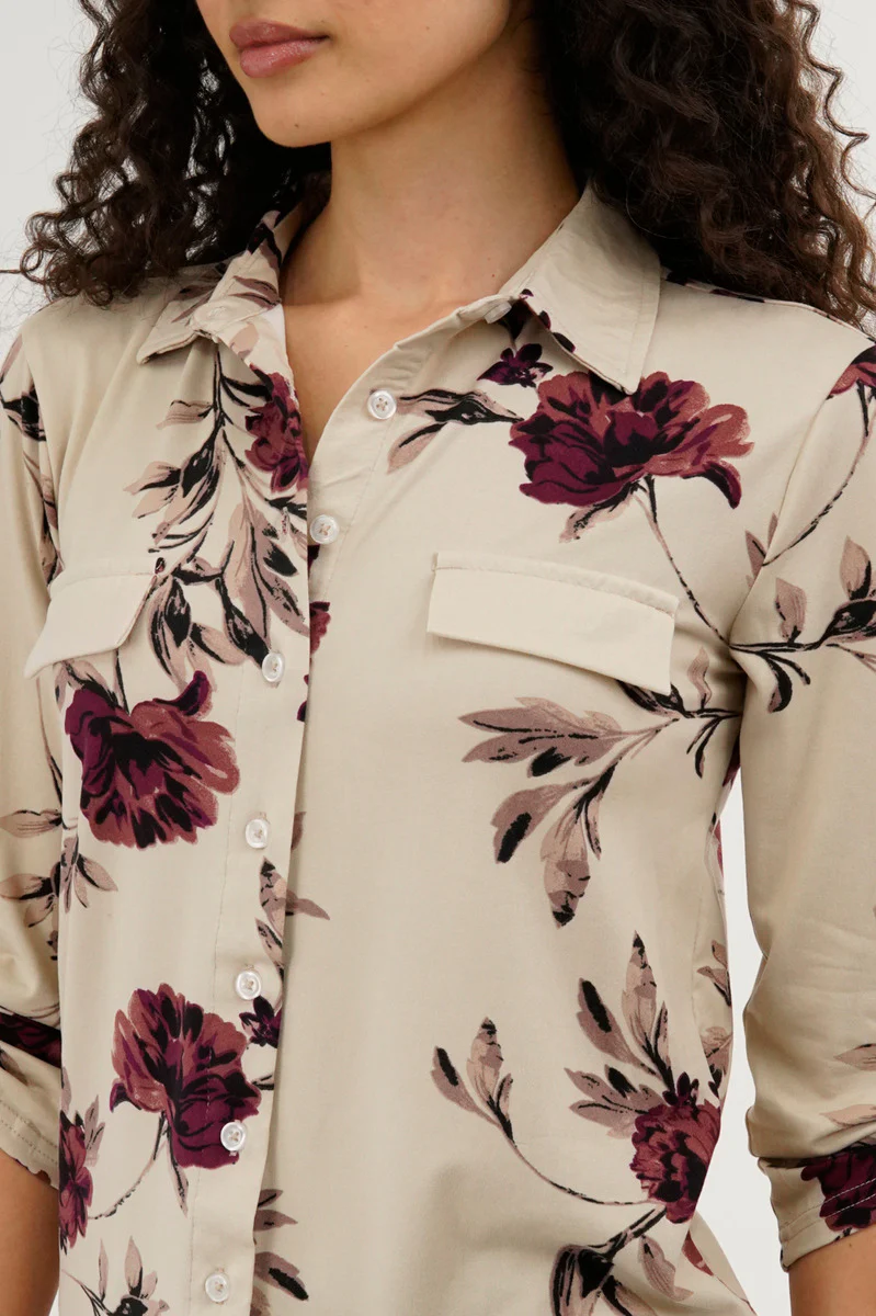 Majora Floral Button Up Blouse - Beige - Image 4