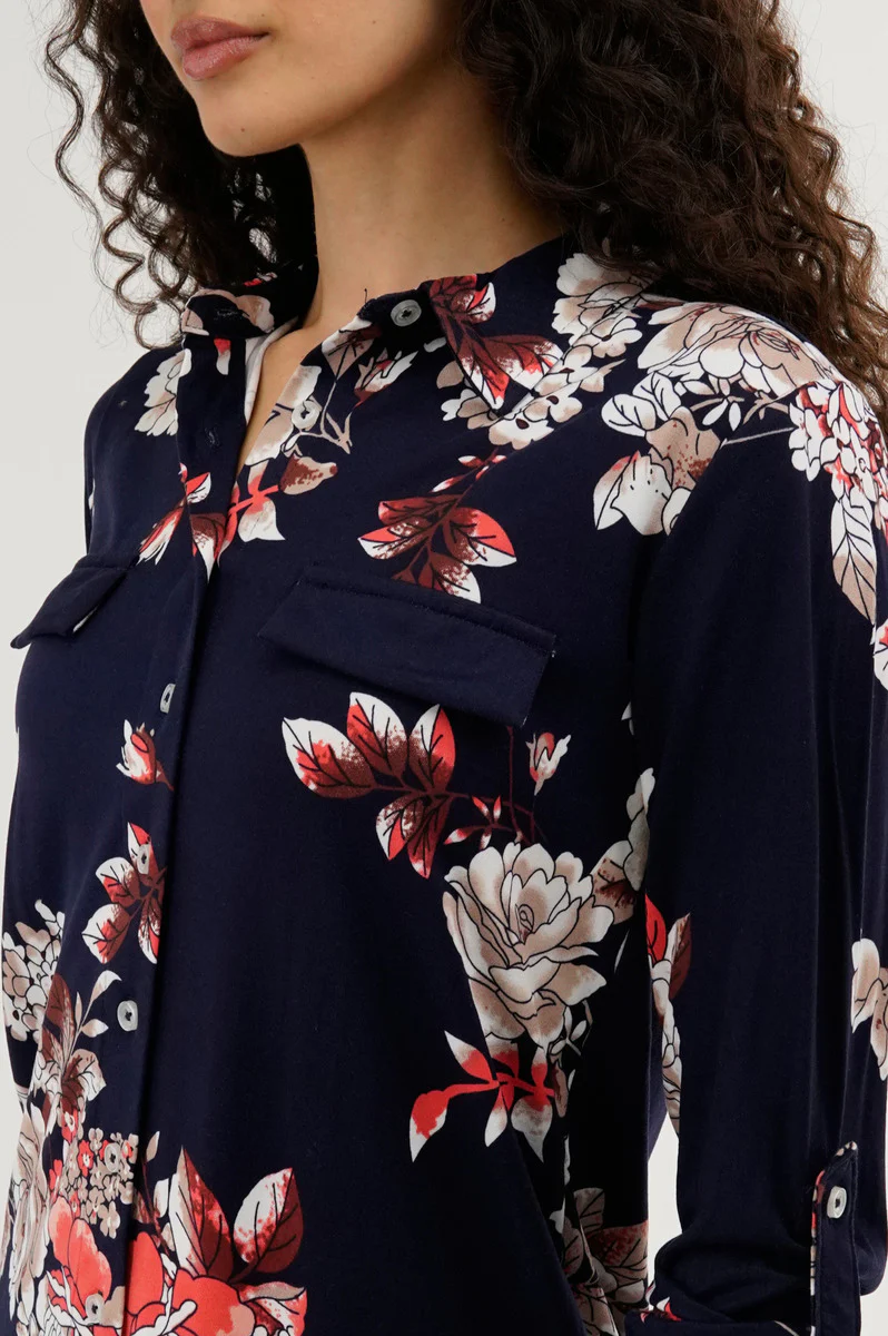 Majora Floral Button Up Blouse - Navy - Image 4