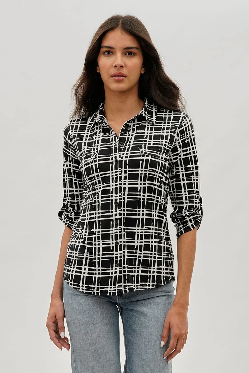 Majora Patterned Collared Blouse - Black