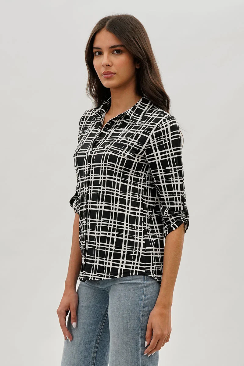 Majora Patterned Collared Blouse - Black - Image 2