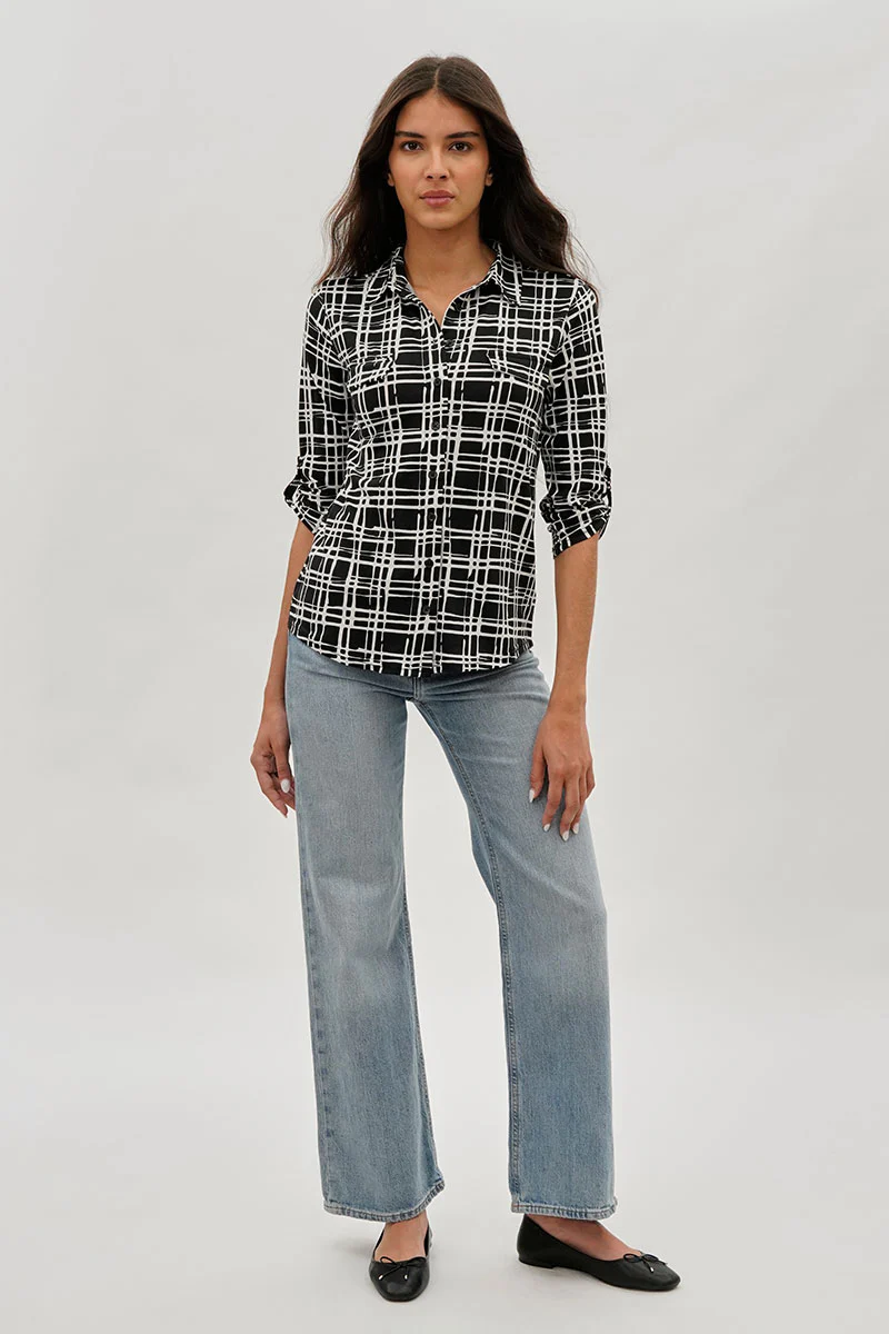Majora Patterned Collared Blouse - Black - Image 5