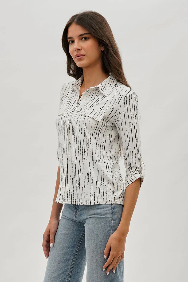 Majora Patterned Collared Blouse - White - Image 2