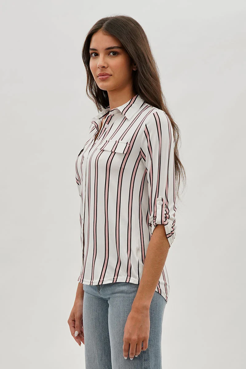 Majora Striped Collared Blouse - White - Image 2