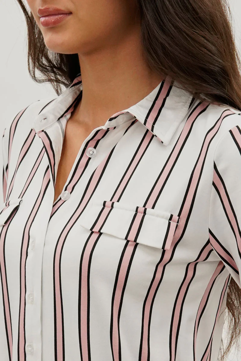 Majora Striped Collared Blouse - White - Image 4