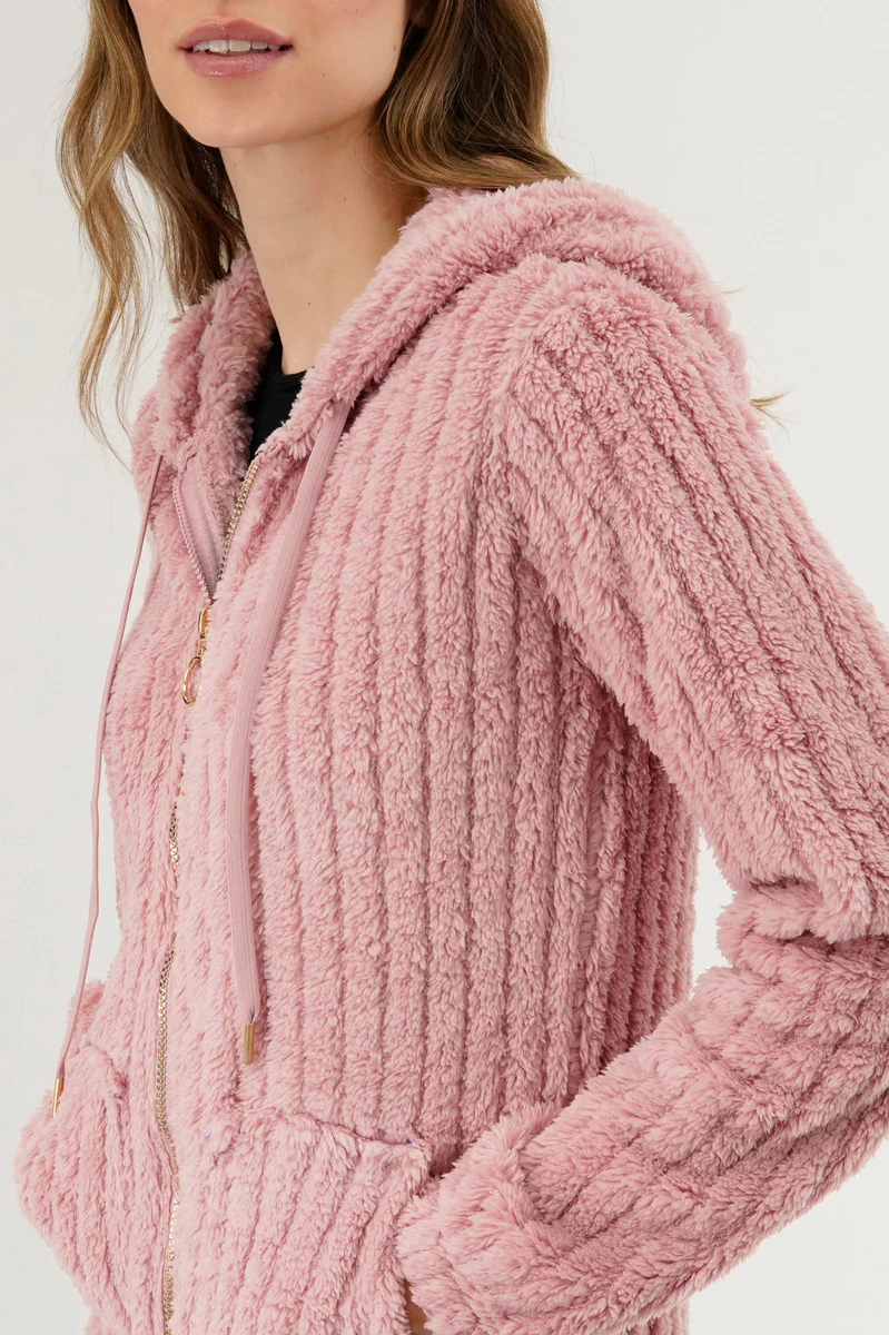 Fahrenheit Plush Hooded Zip Up Lightweight Jacket - Pink - Image 4
