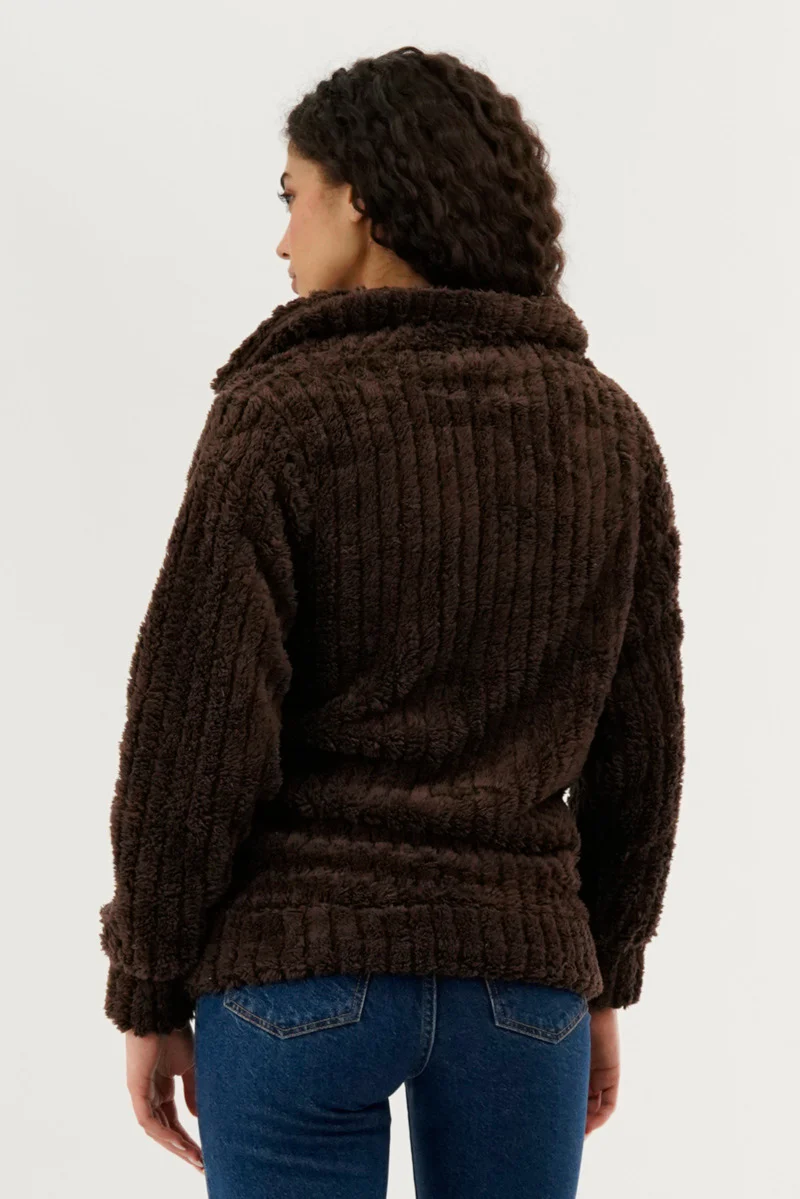 Fahrenheit Plush Zip Up Teddy Lightweight Jacket - Brown - Image 3
