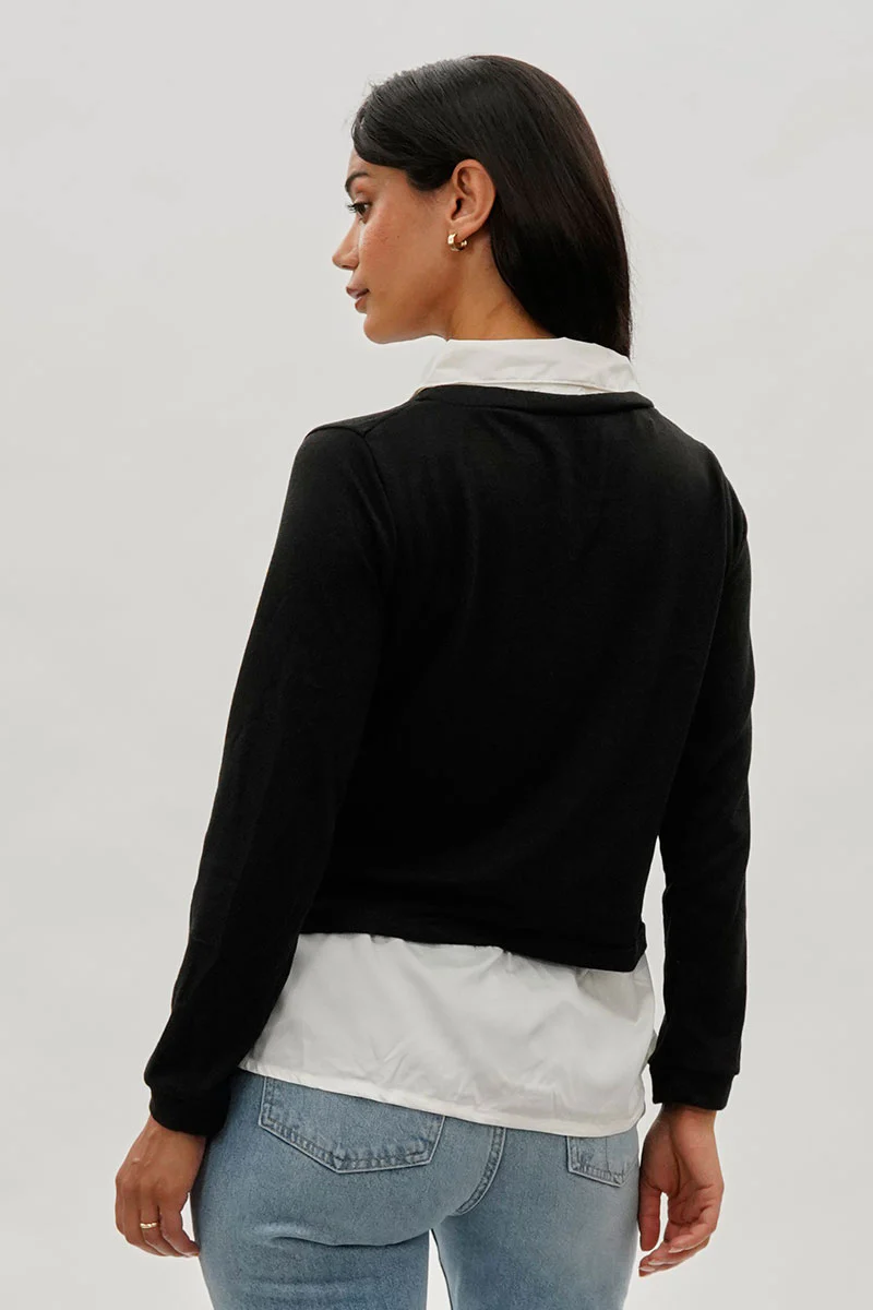 International INC Company Collared Pullover Sweater - Black - Image 3