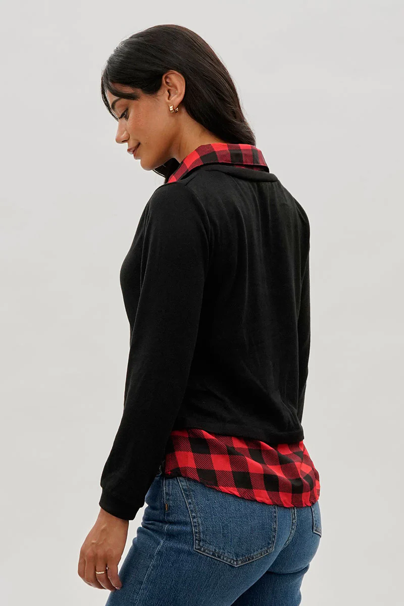International INC Company Plaid Collared Pullover Sweater - Black - Image 3