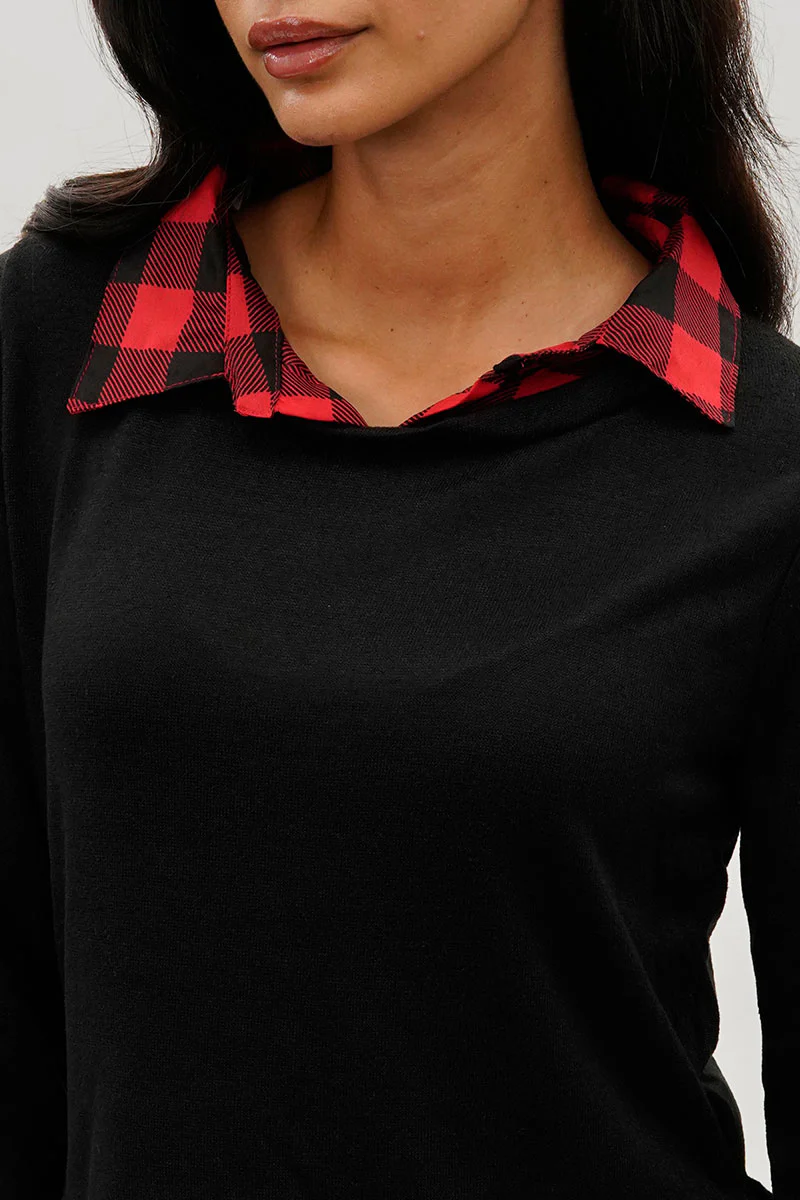 International INC Company Plaid Collared Pullover Sweater - Black - Image 4