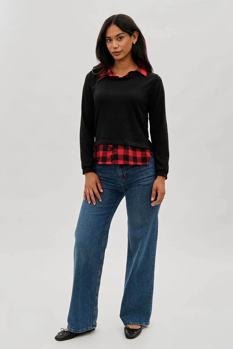 International INC Company Plaid Collared Pullover Sweater - Black - Image 5